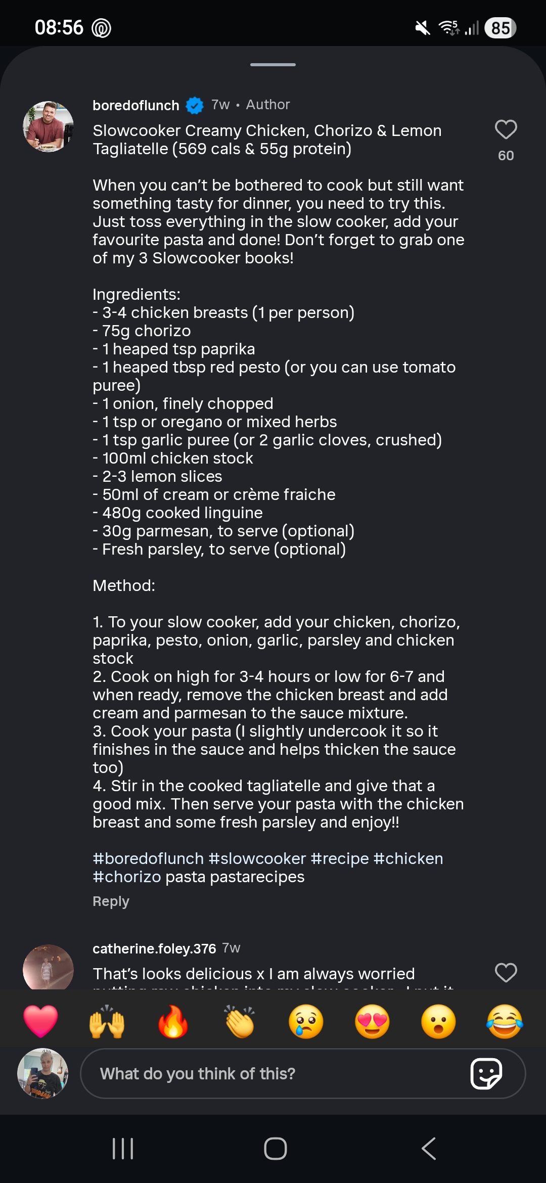 Slowcooker Creamy Chicken, Chorizo & Lemon Tagliatelle