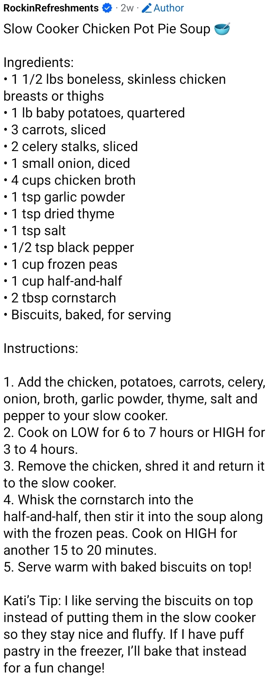 Slow Cooker Chicken Pot Pie Soup