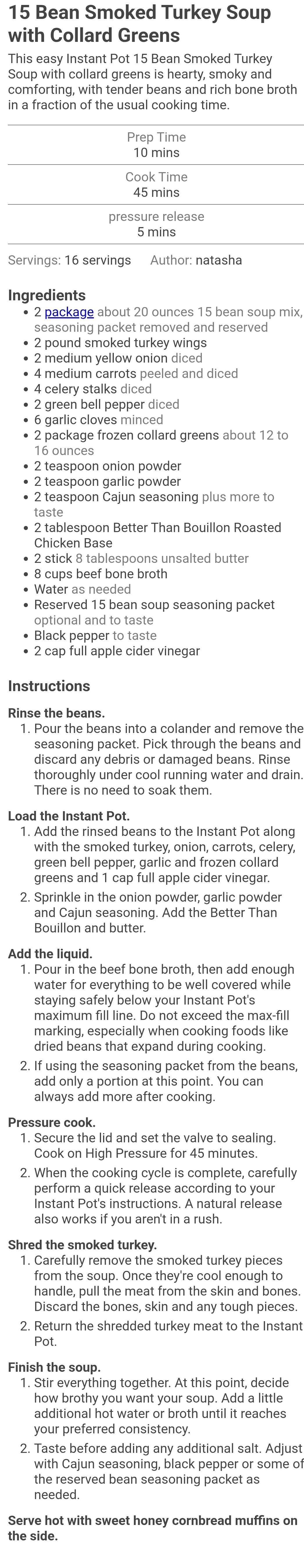 15 Bean Smoked Turkey Soup with Collard Greens