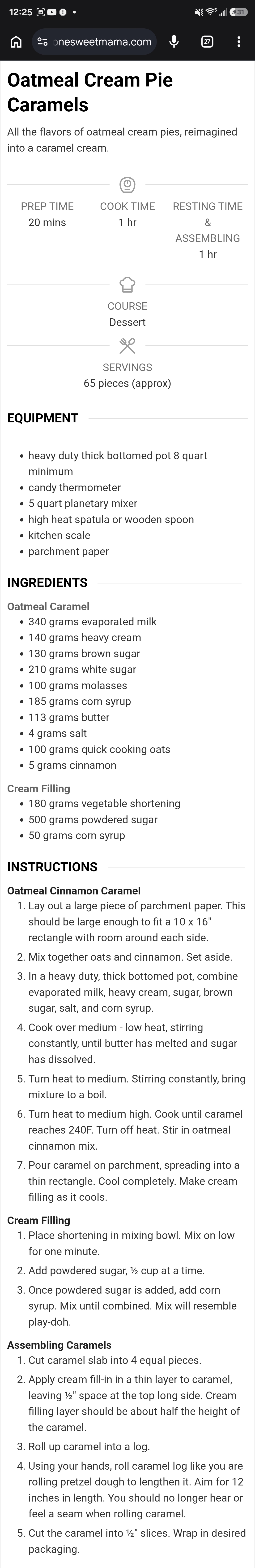 Oatmeal Cream Pie Caramels
