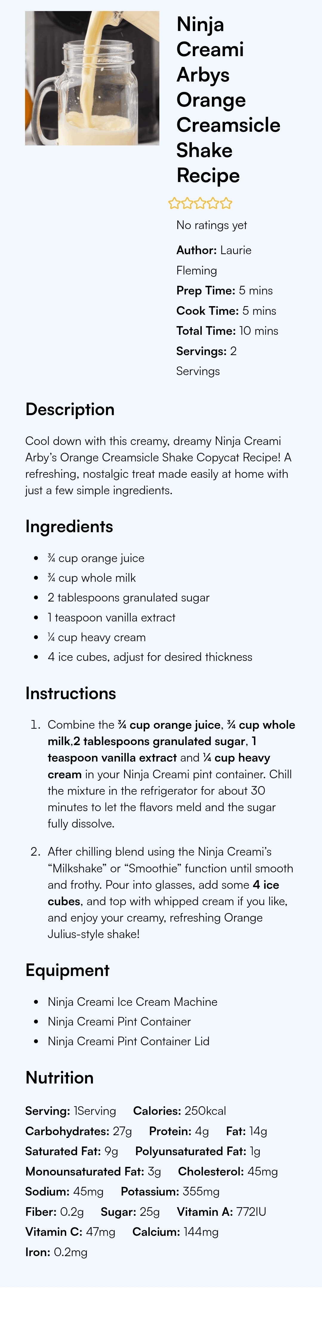 Ninja Creami Arbys Orange Creamsicle Shake Recipe