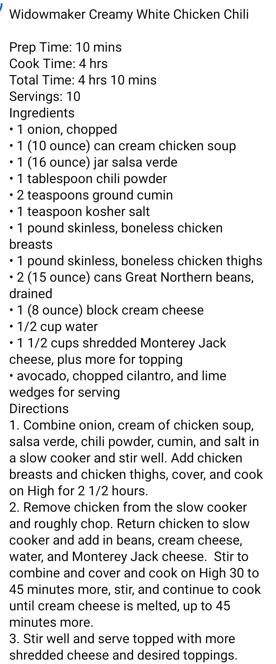 Widowmaker Creamy White Chicken Chili