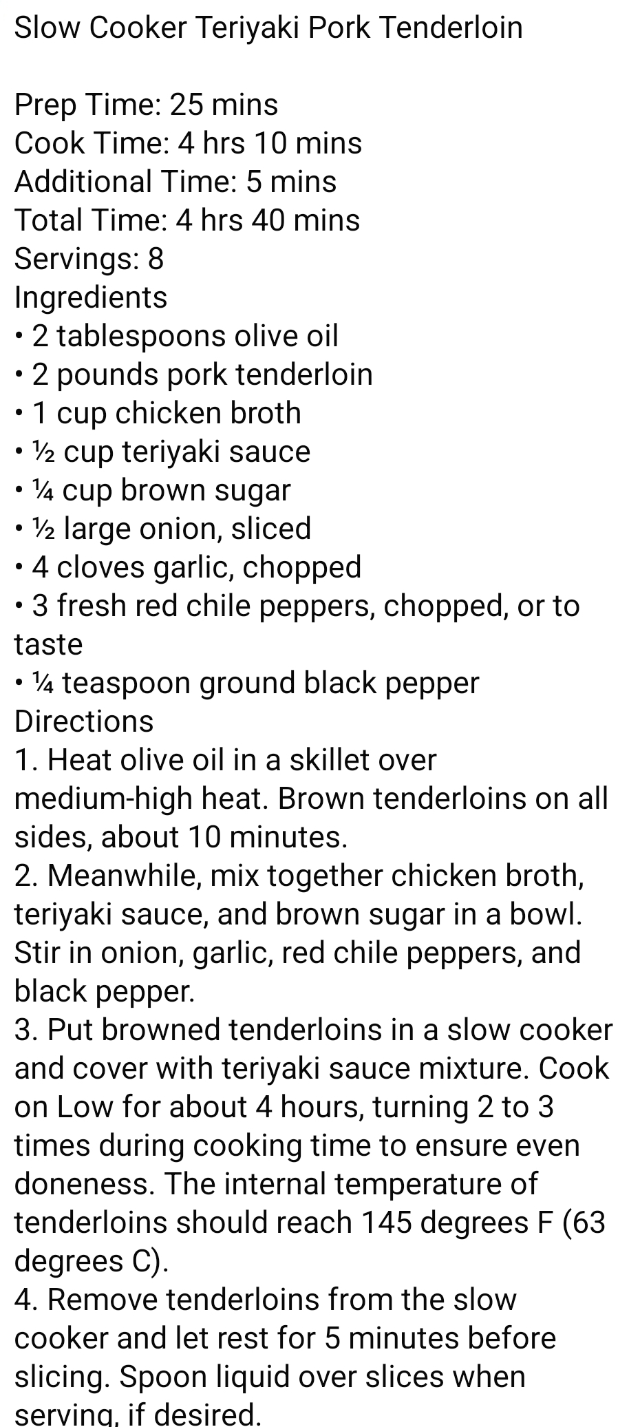 Slow Cooker Teriyaki Pork Tenderloin