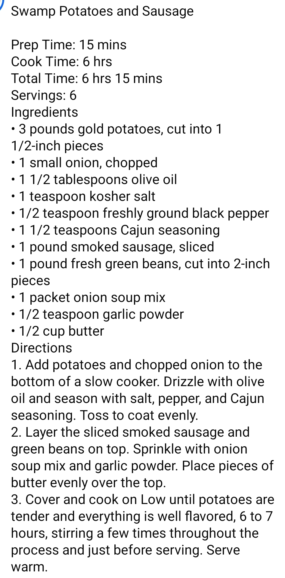 Swamp Potatoes and Sausage