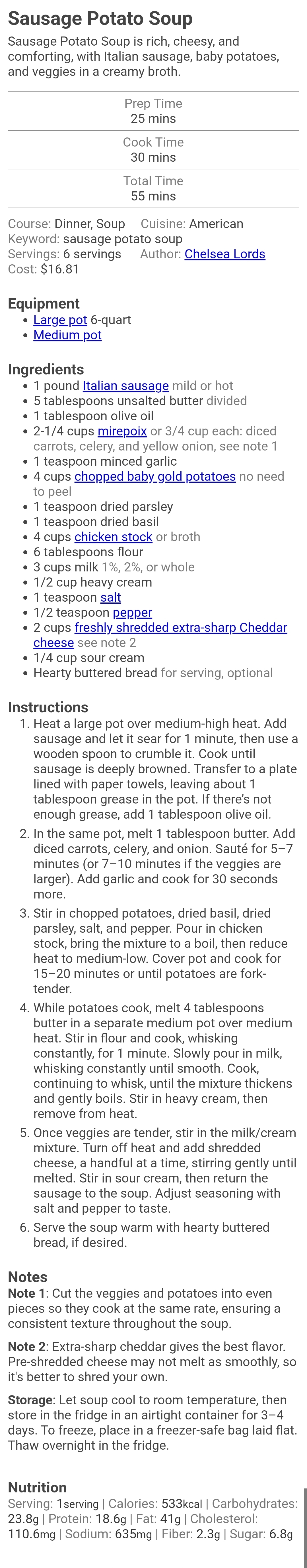 Sausage Potato Soup