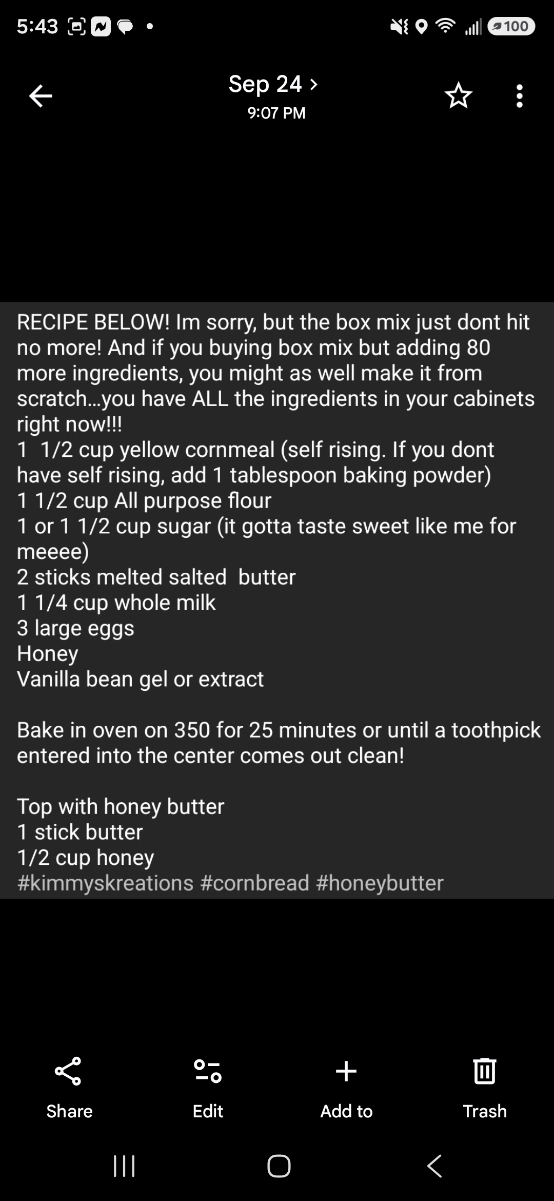 Cornbread with Honey Butter