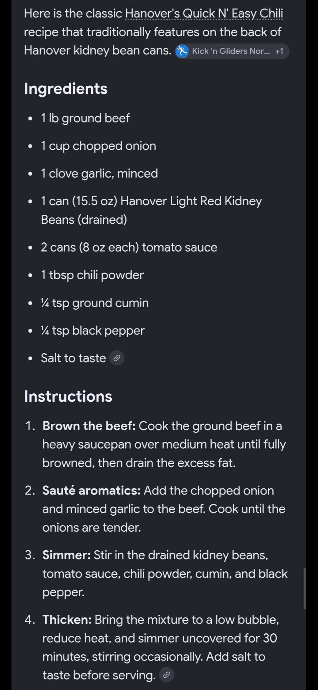 Hanover's Quick N' Easy Chili