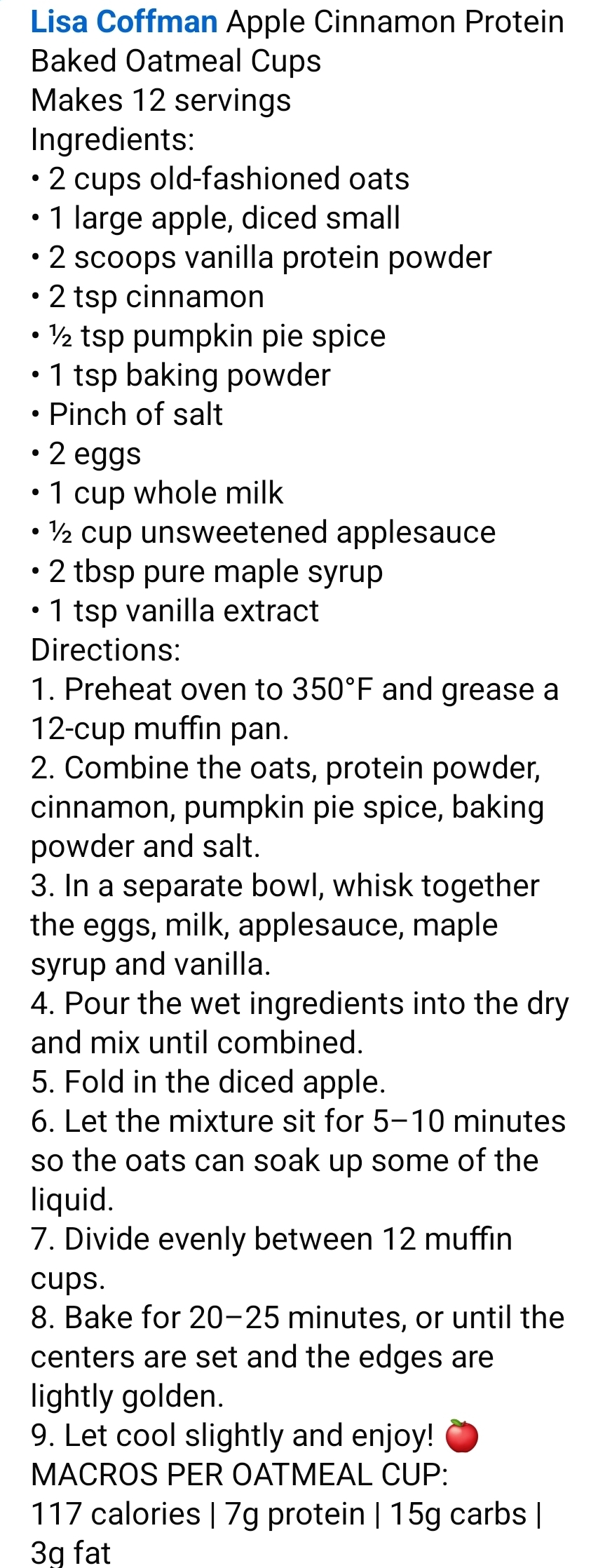 Apple Cinnamon Protein Baked Oatmeal Cups