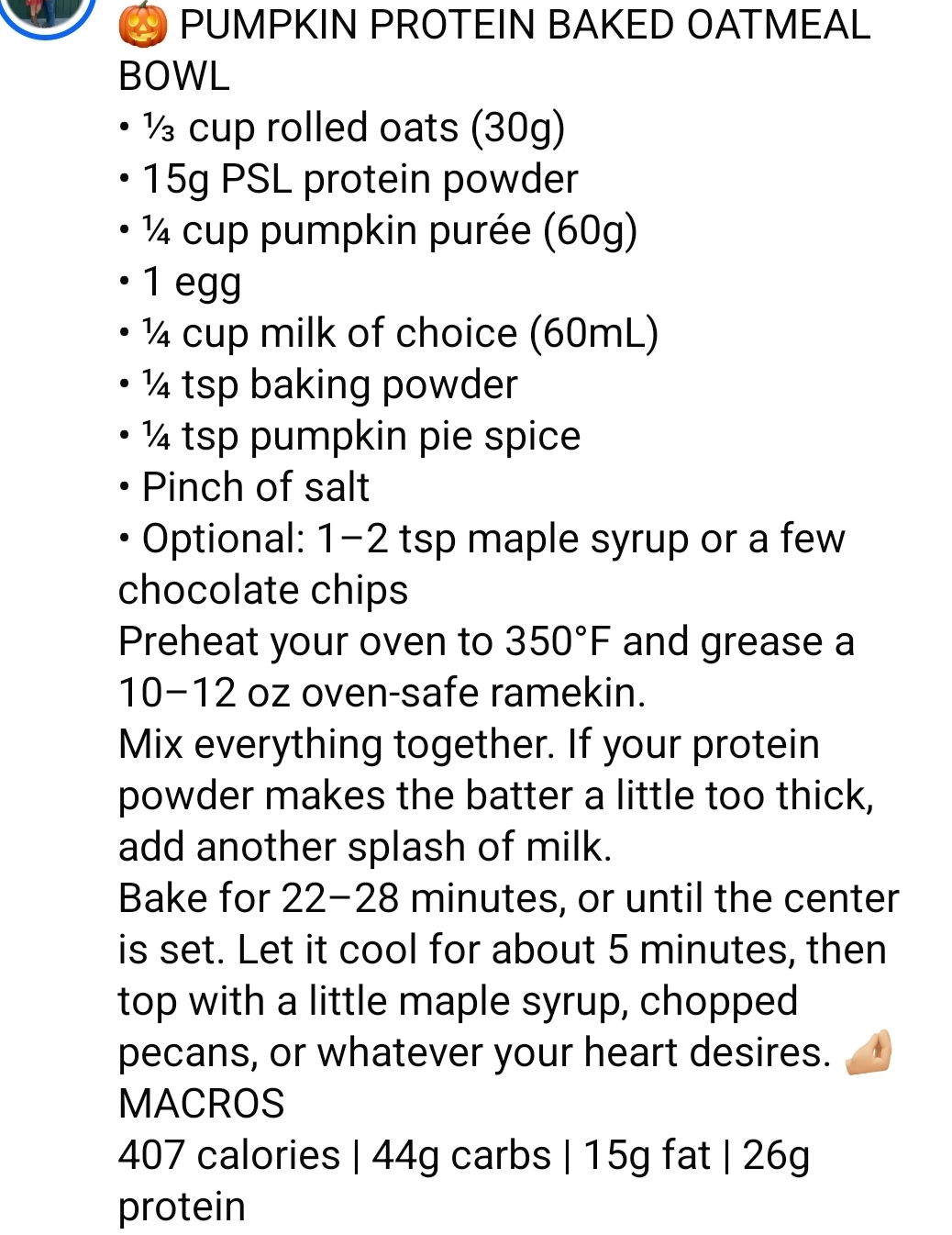 Pumpkin Protein Baked Oatmeal Bowl
