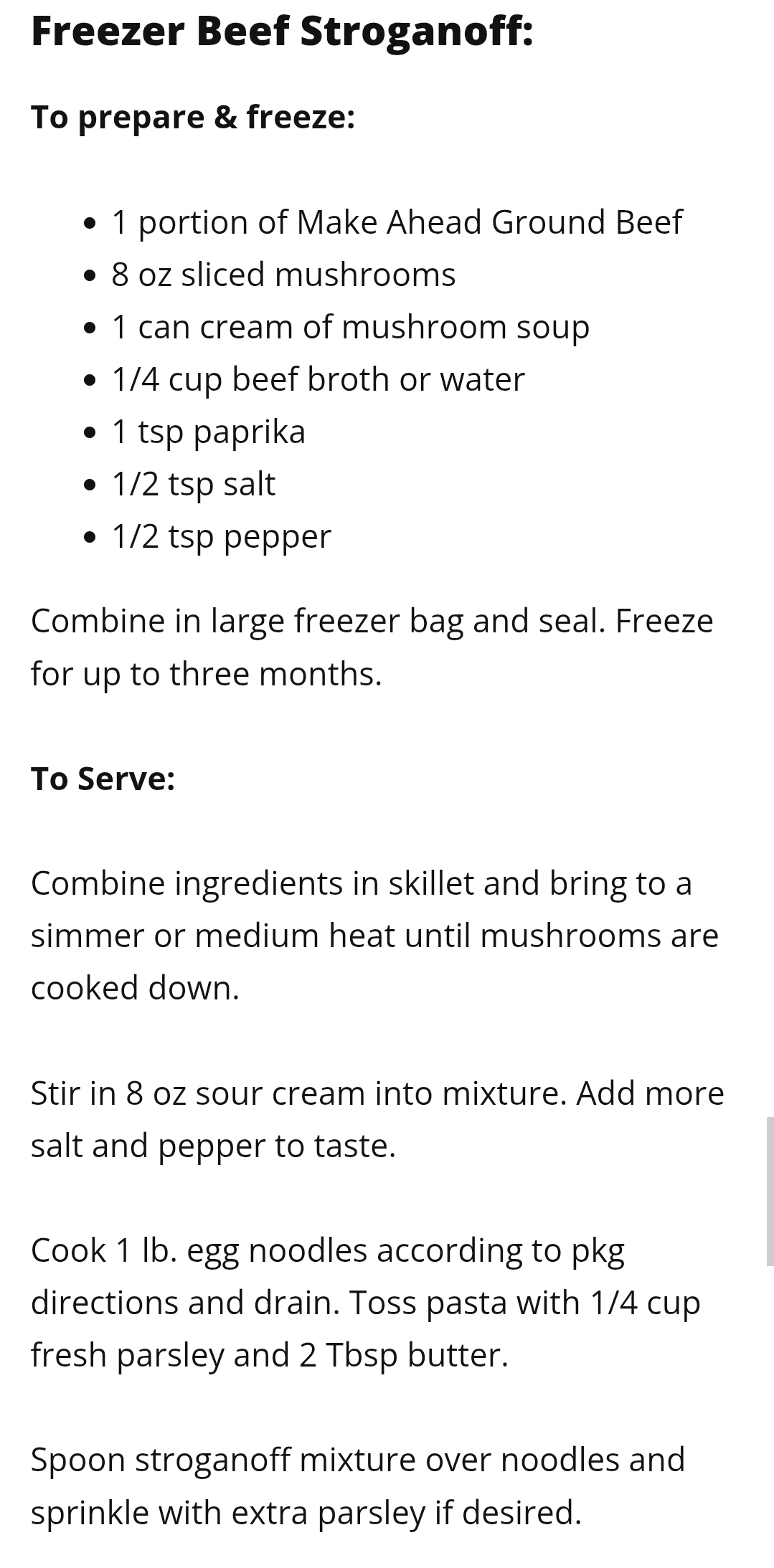 Freezer Beef Stroganoff