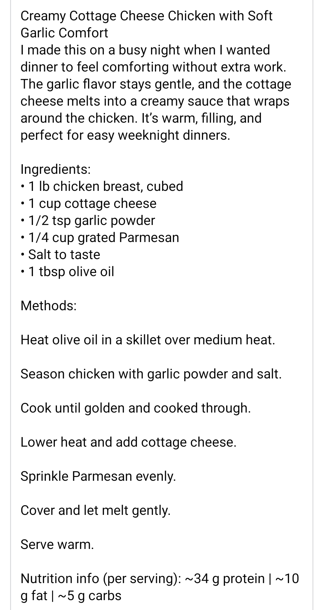 Creamy Cottage Cheese Chicken with Soft Garlic Comfort