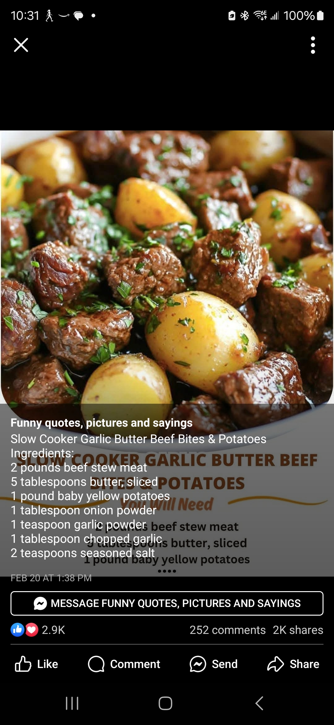 Slow Cooker Garlic Butter Beef Bites & Potatoes