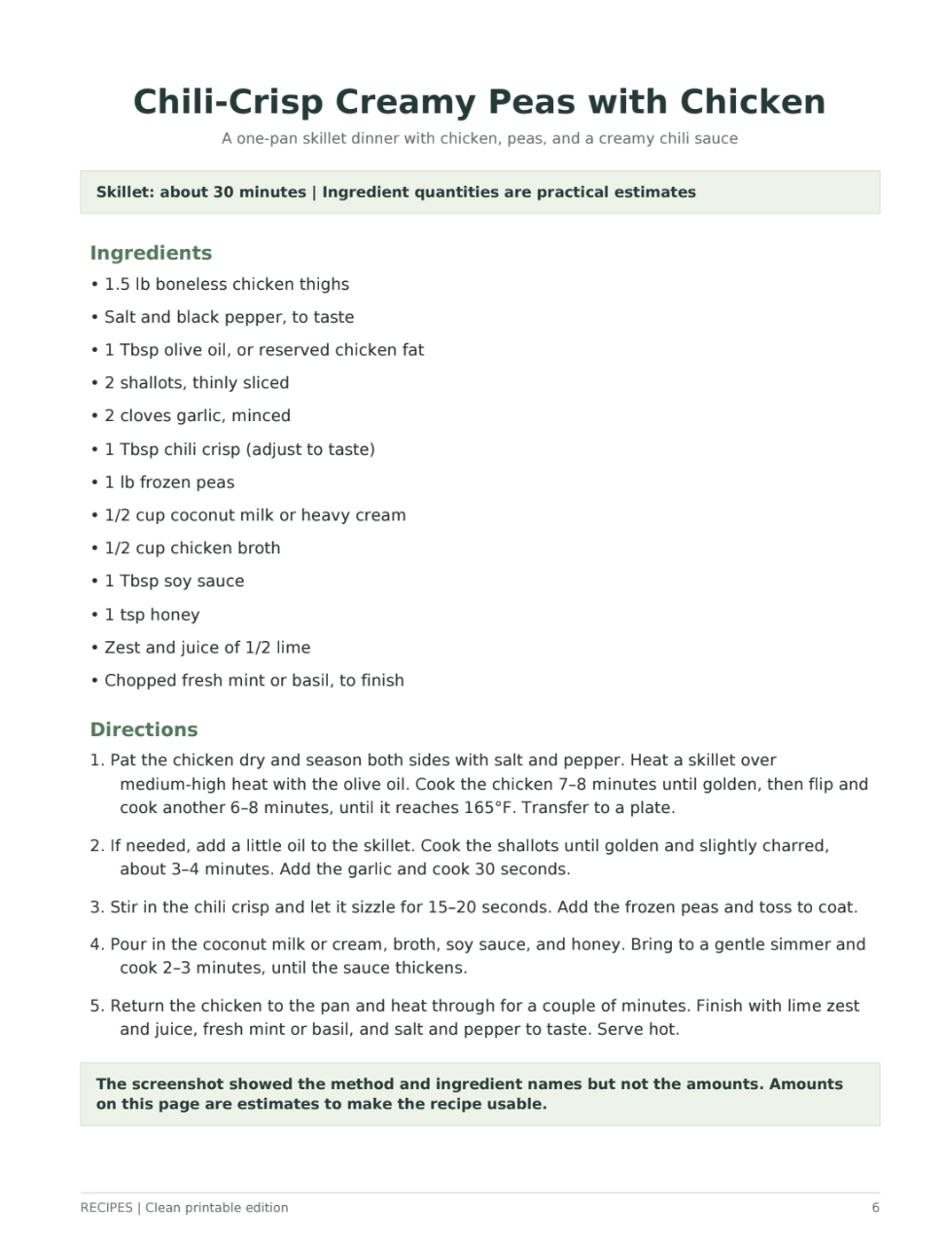 Chili-Crisp Creamy Peas with Chicken