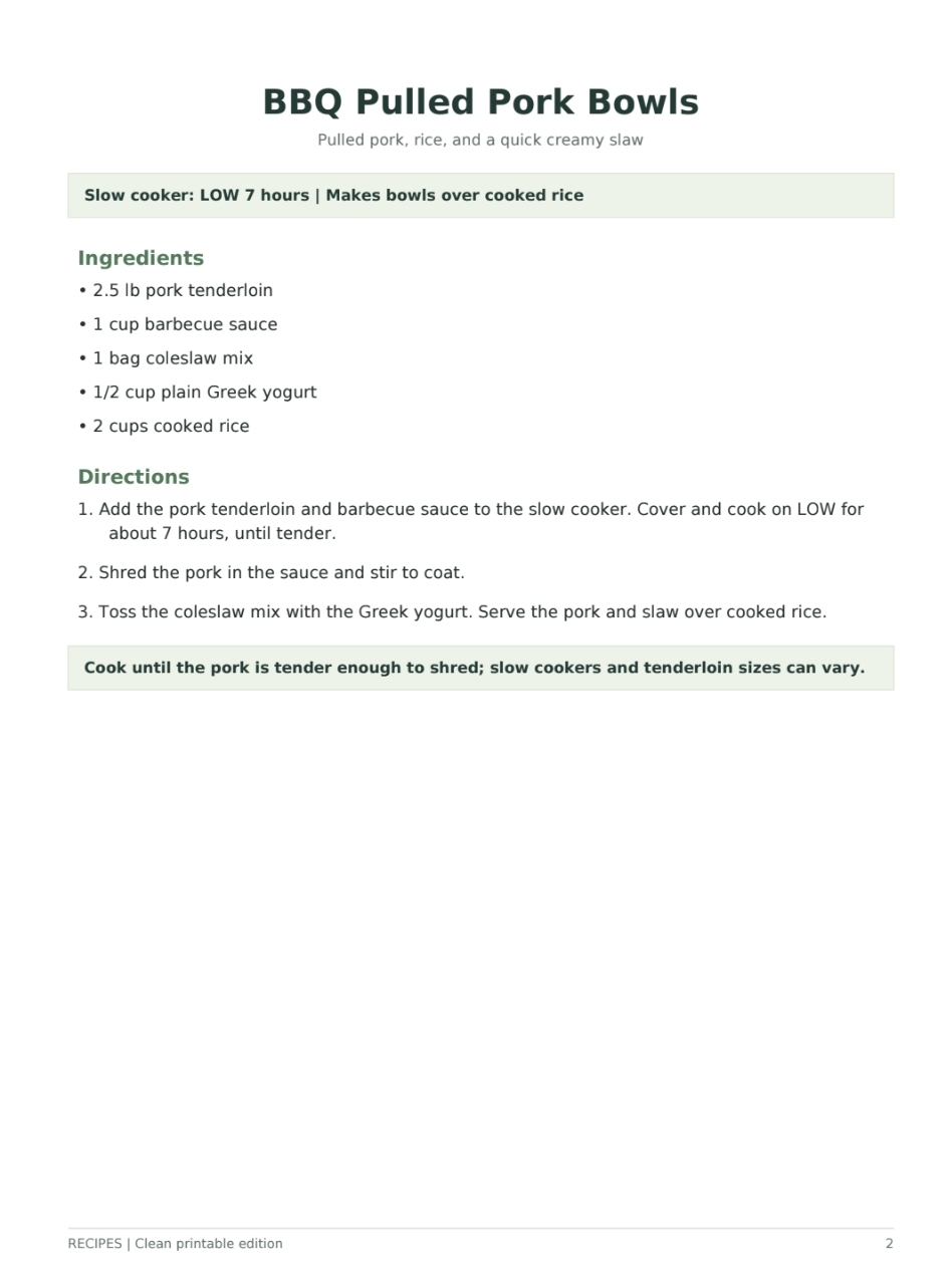 BBQ Pulled Pork Bowls