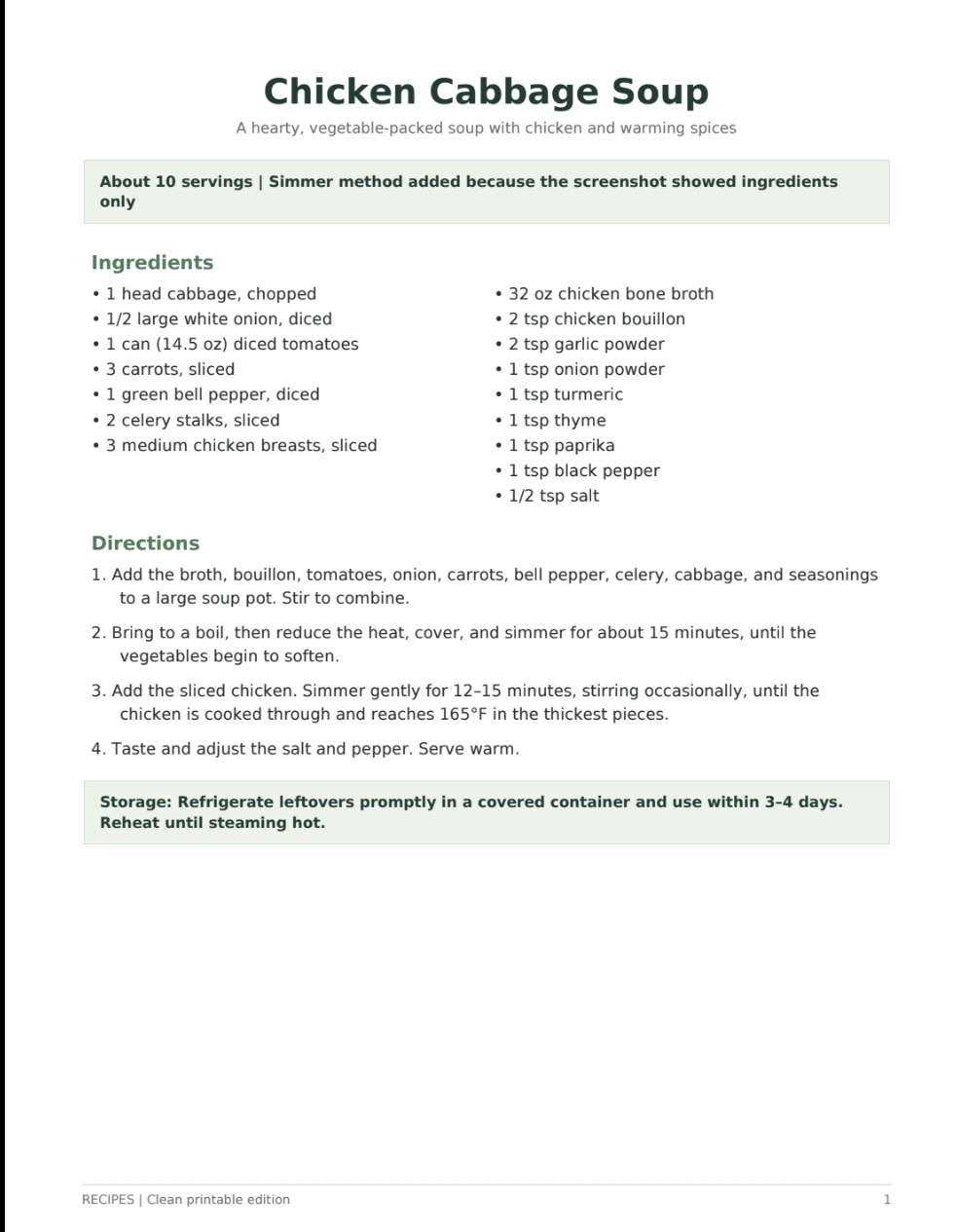 Chicken Cabbage Soup