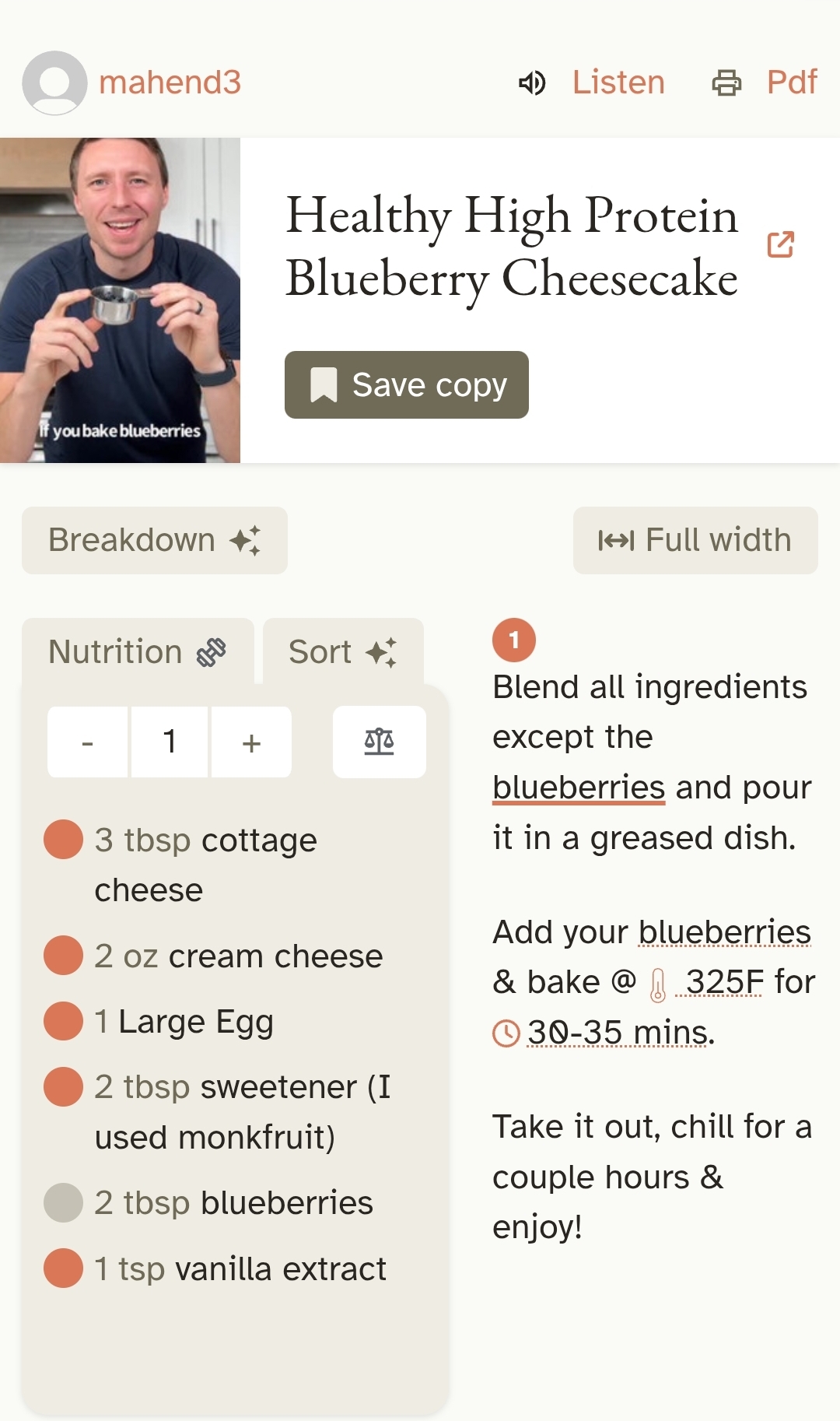 Healthy High Protein Blueberry Cheesecake