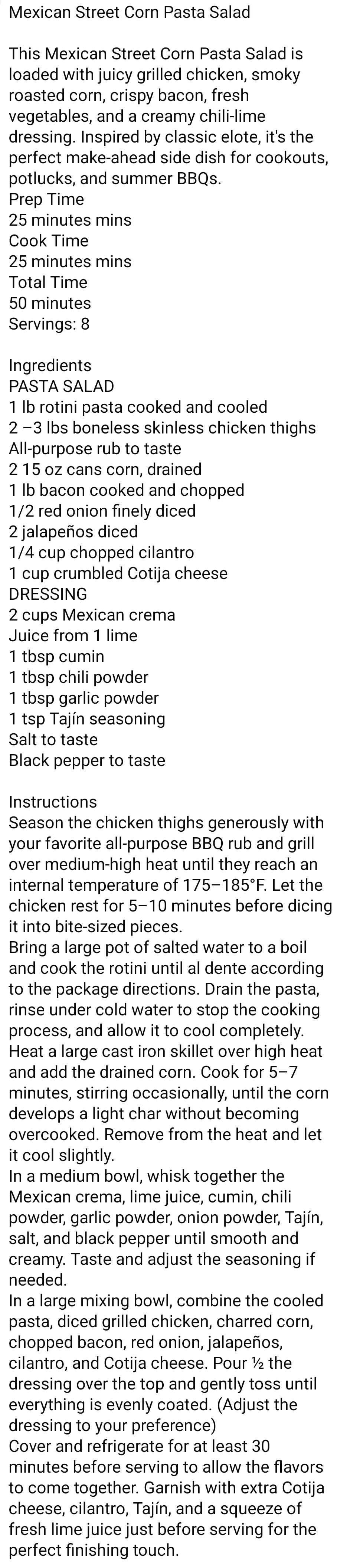 Mexican Street Corn Pasta Salad