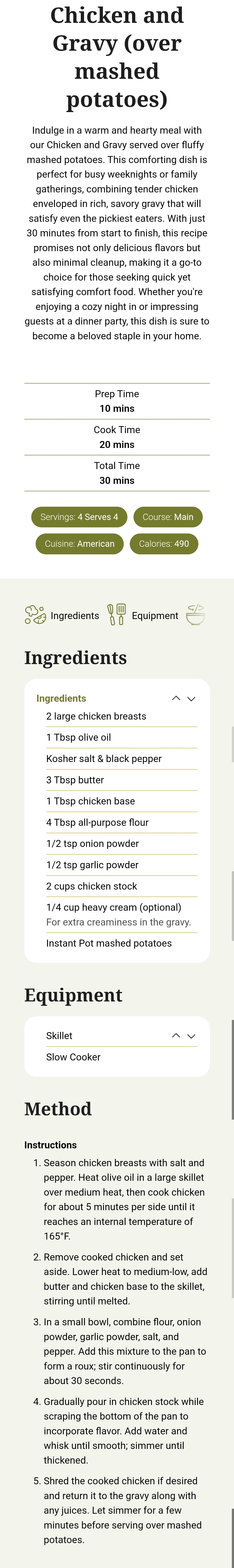 Chicken and Gravy (over mashed potatoes)