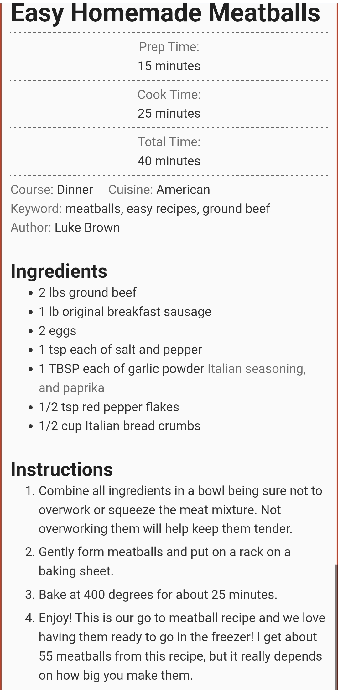 Easy Homemade Meatballs