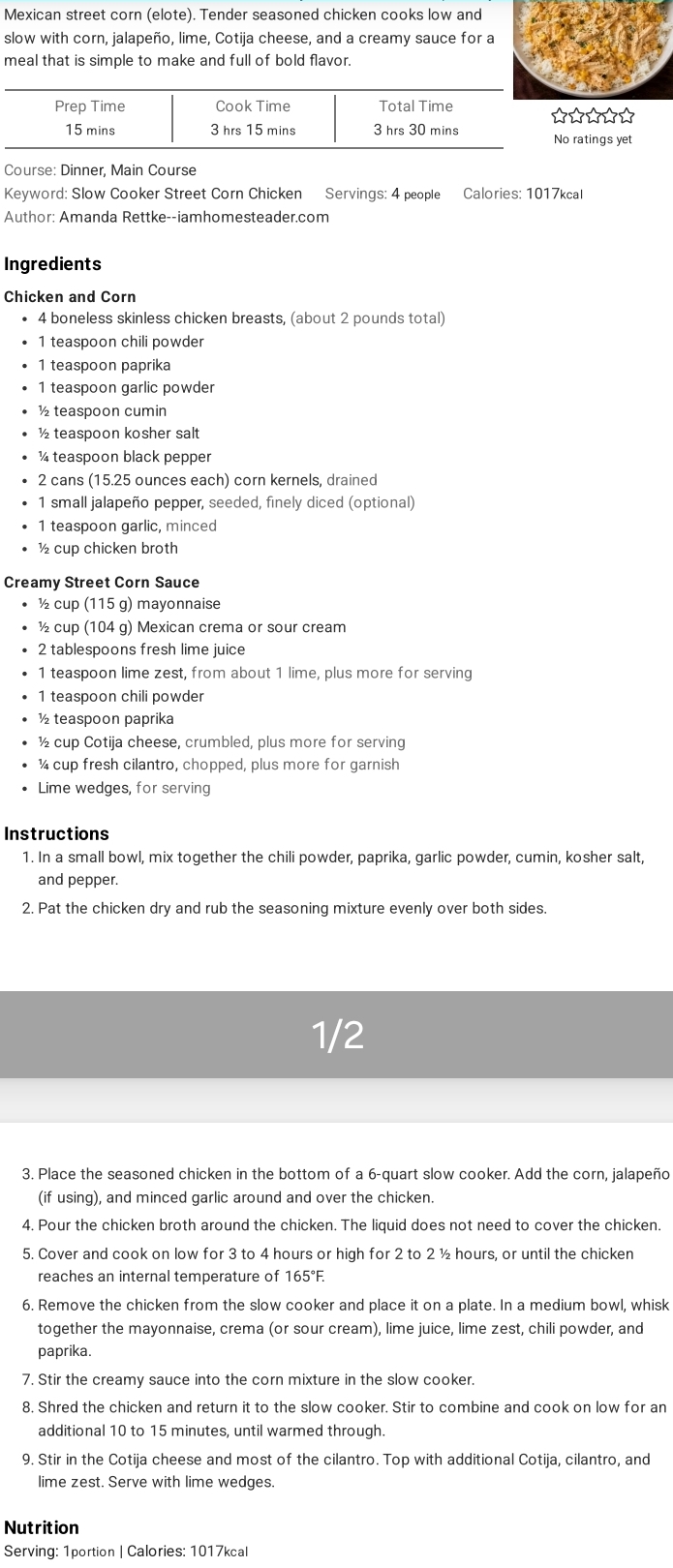 Slow Cooker Street Corn Chicken