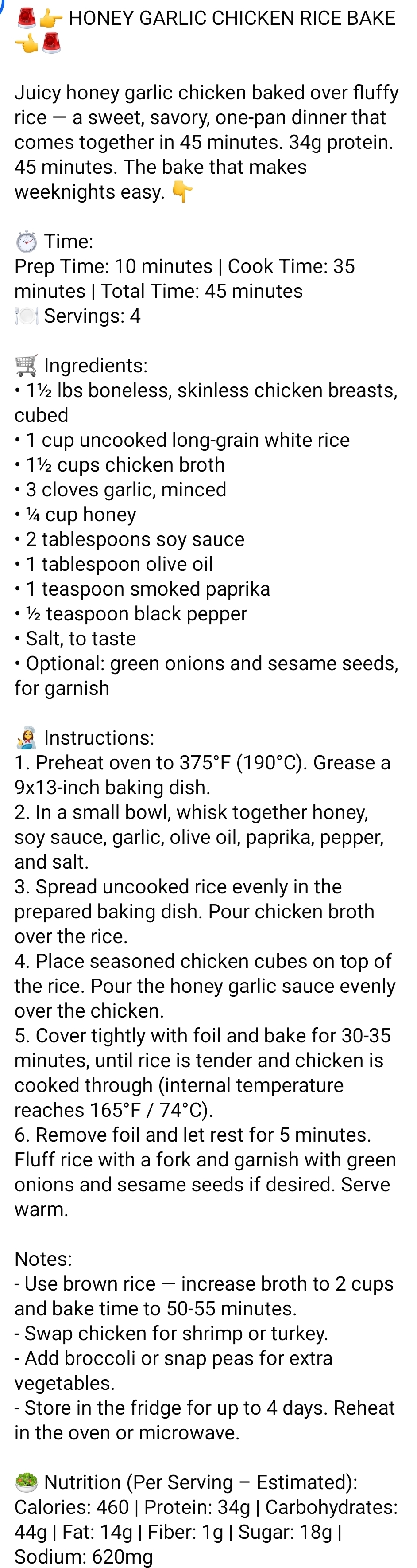 Honey Garlic Chicken Rice Bake