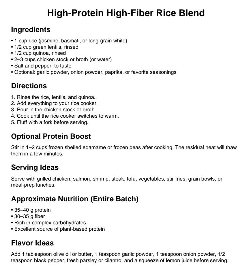 High-Protein High-Fiber Rice Blend