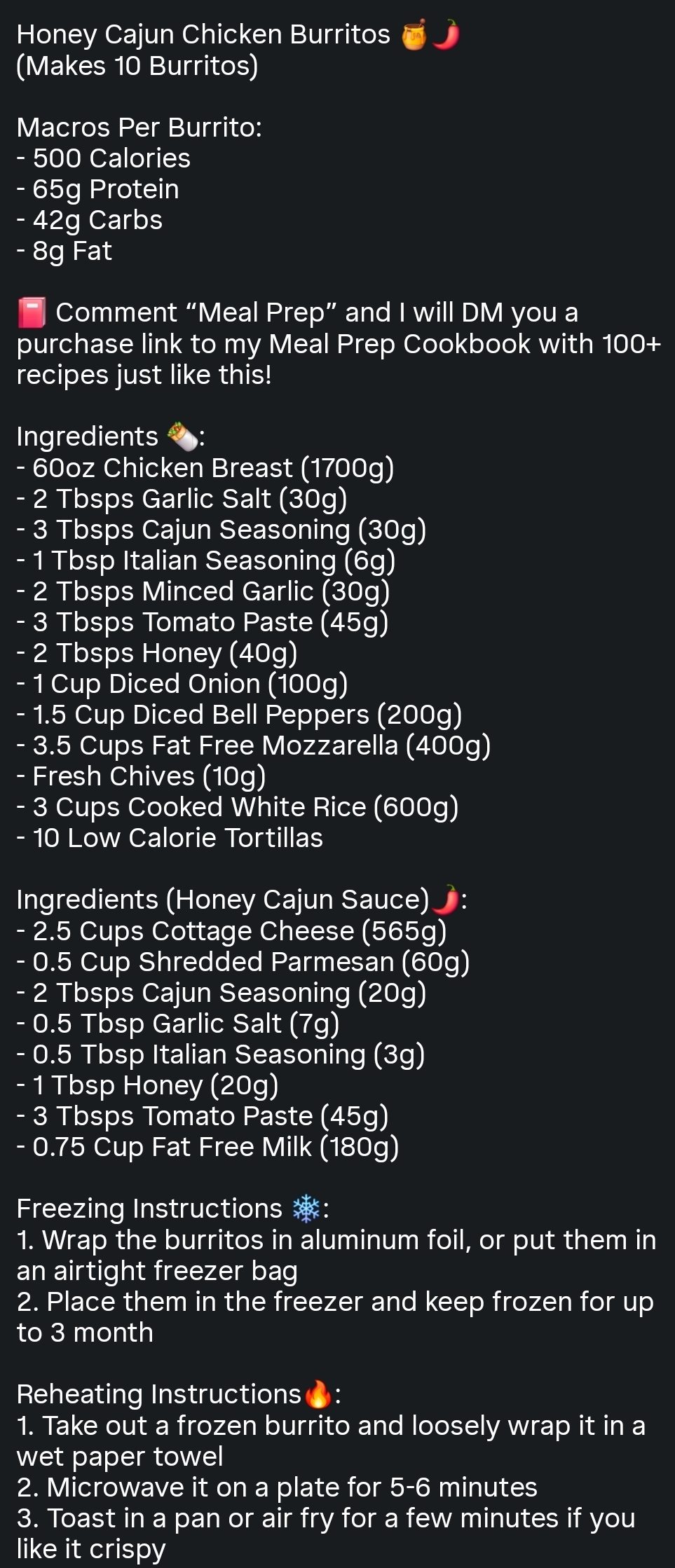 Honey Cajun Chicken Burritos