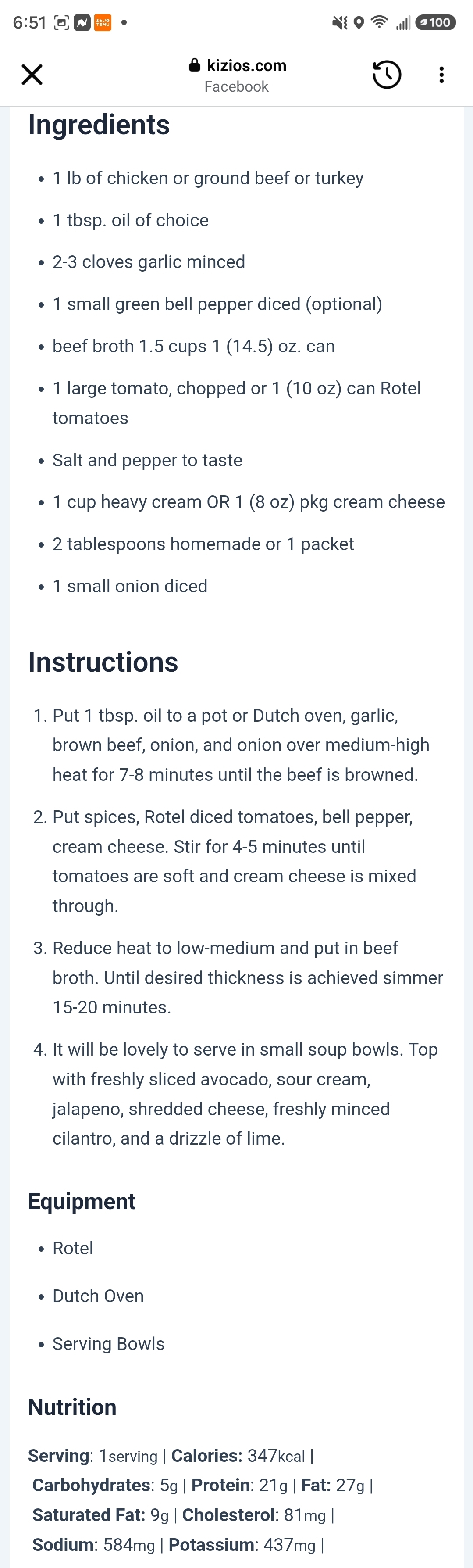 Creamy Chicken or Beef Soup