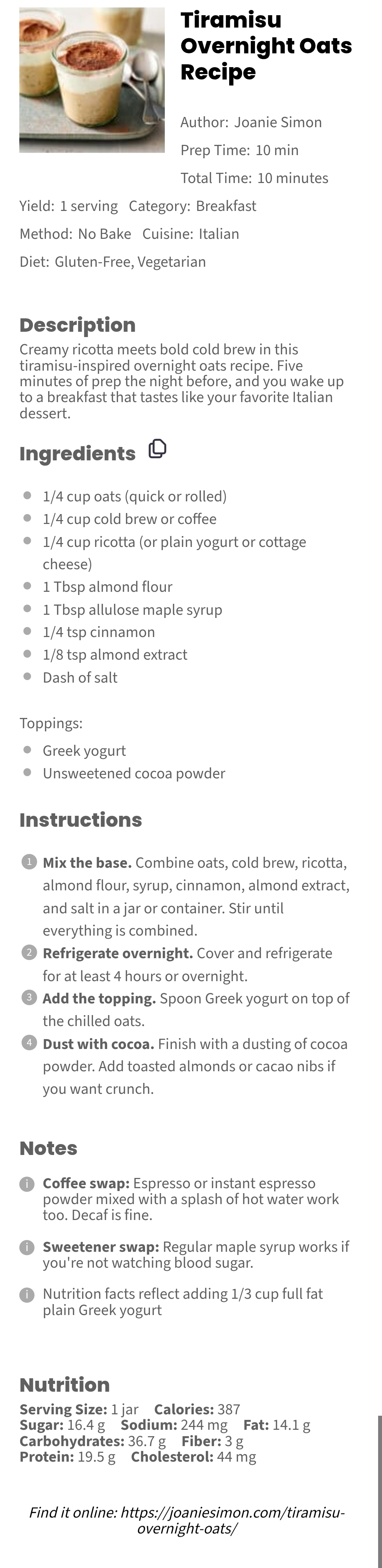 Tiramisu Overnight Oats