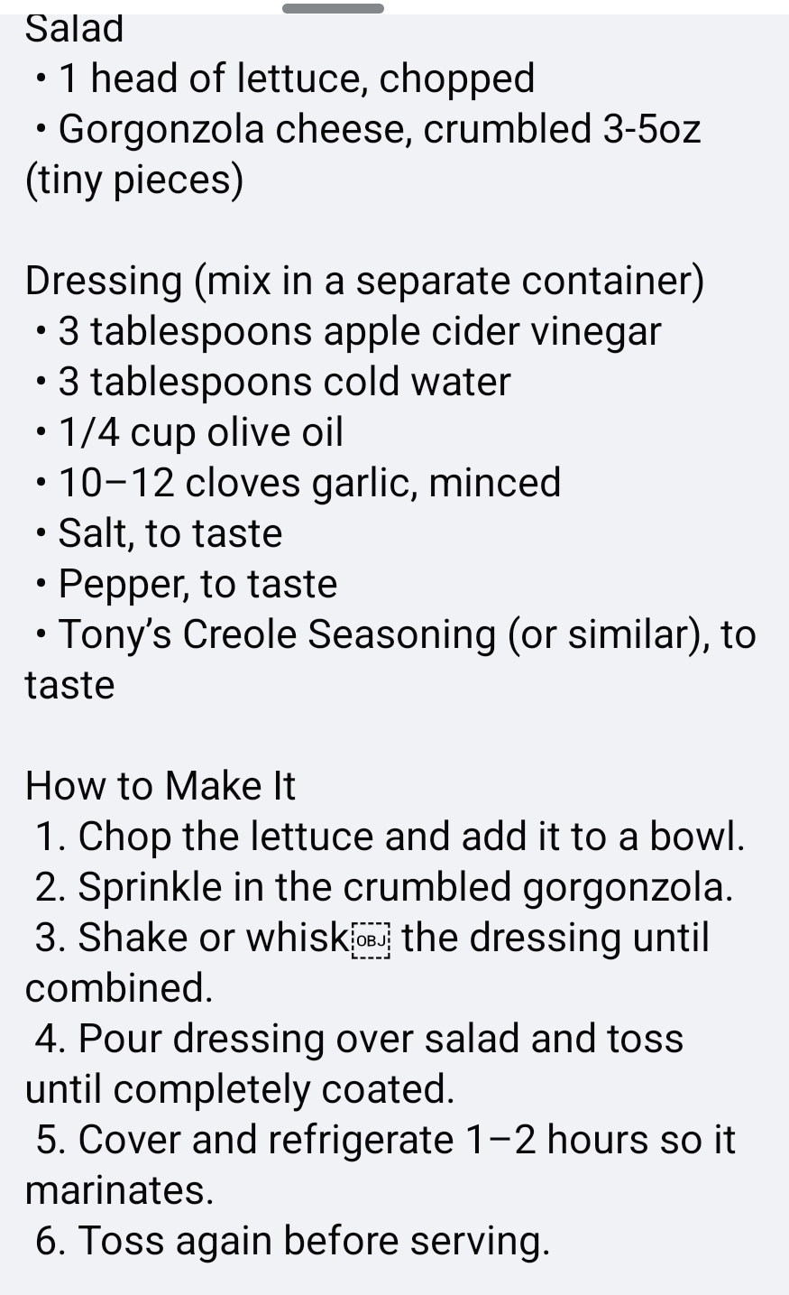 Gorgonzola Salad with Creole Dressing