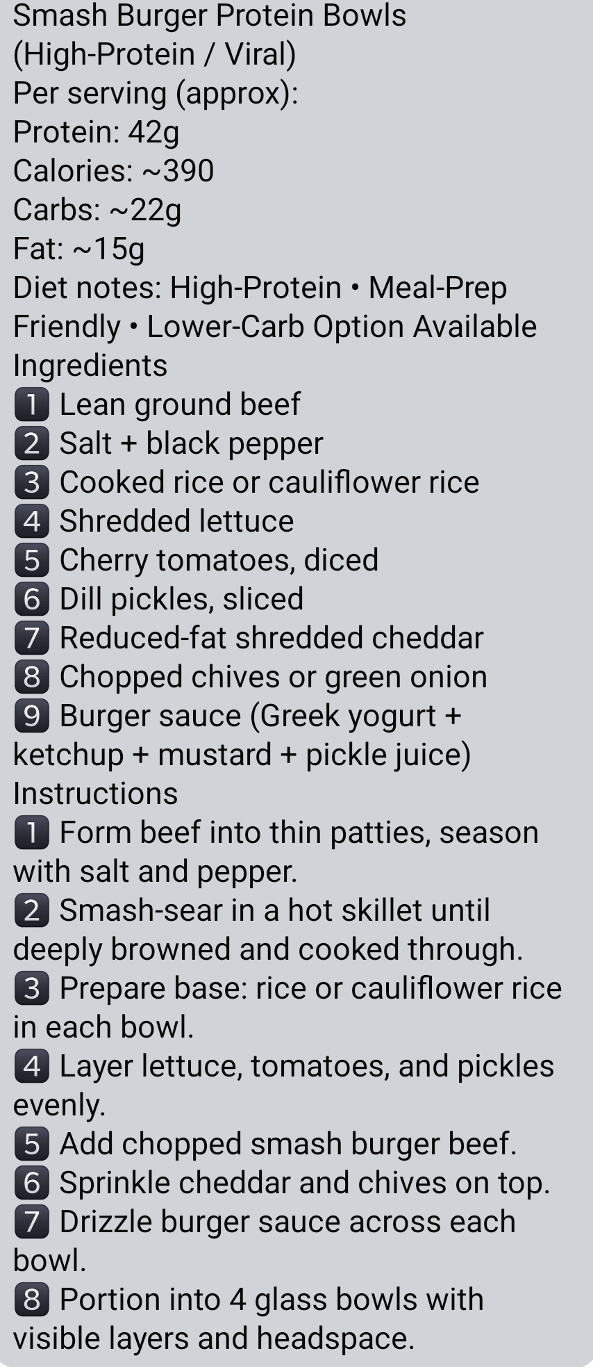 Smash Burger Protein Bowls