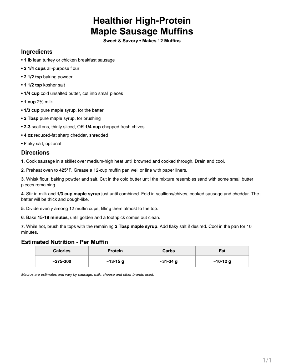Healthier High-Protein Maple Sausage Muffins
