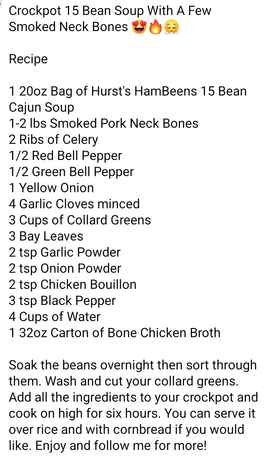 Crockpot 15 Bean Soup With Smoked Neck Bones