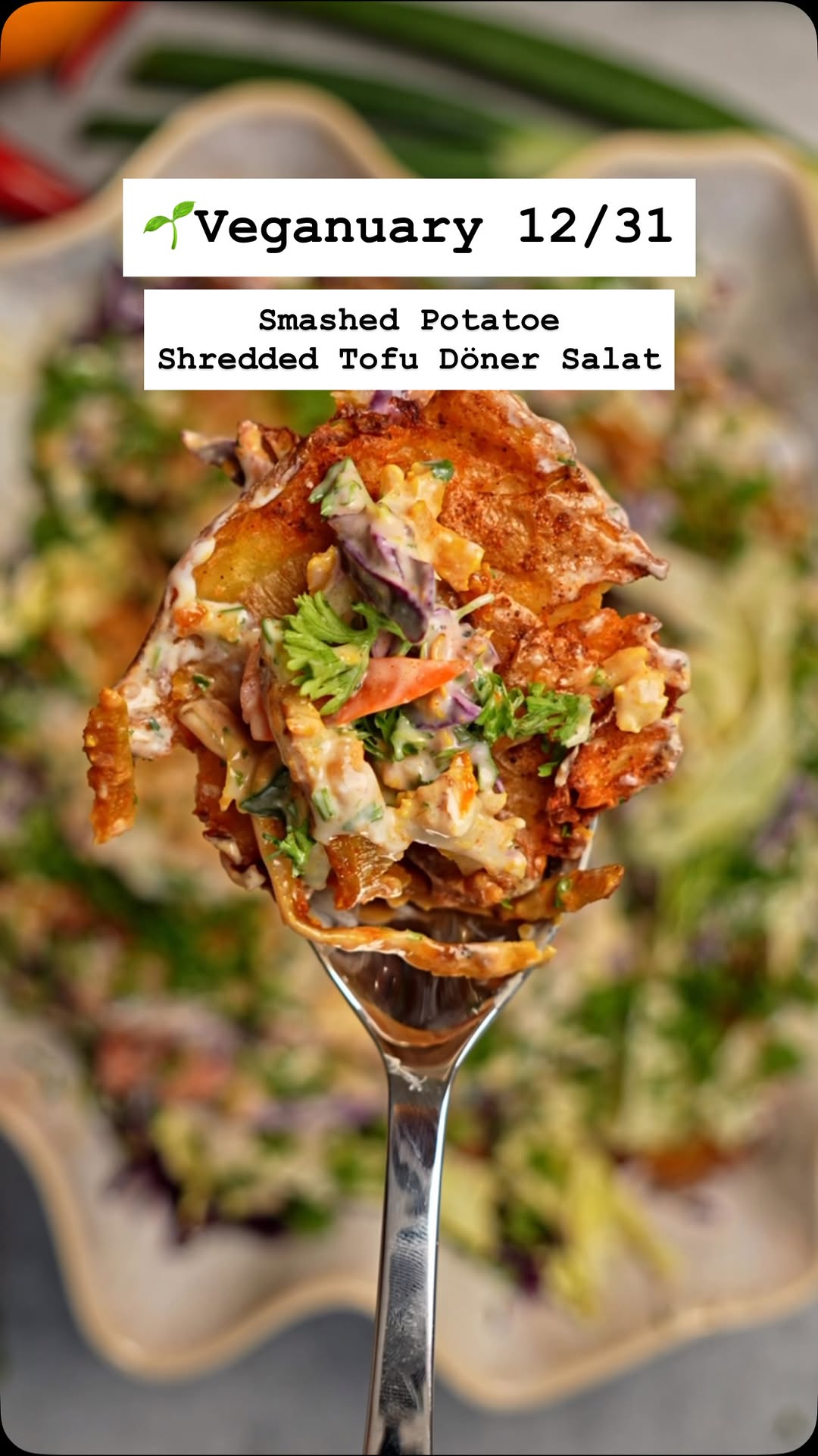 Smashed Potato Shredded Tofu Döner Salad