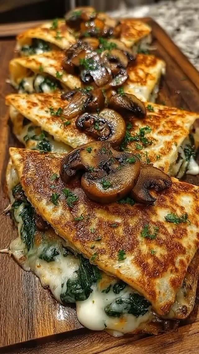 Mediterranean Spinach, Mushroom & Feta Quesadillas