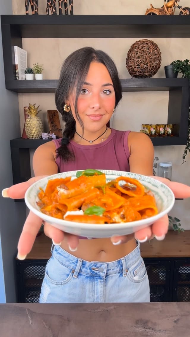 Pasta with Confit Cherry Tomatoes, Burrata, and Crispy Sausage