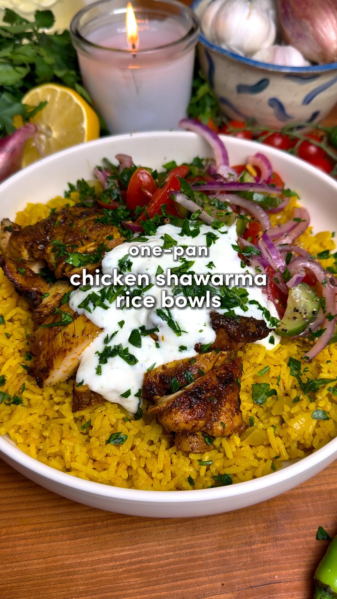 One-Pan Chicken Shawarma Rice Bowls