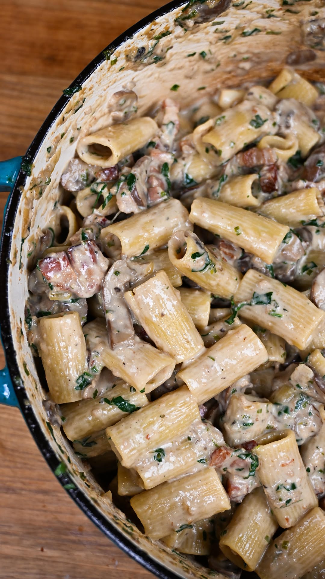 One-Pot Mushroom and Bacon Rigatoni