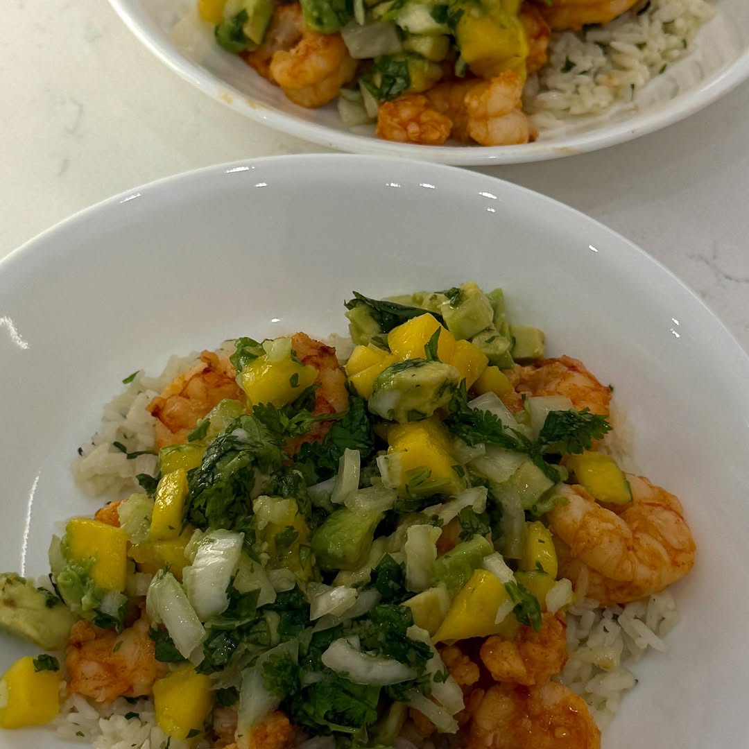 Garlicky Shrimp with Mango-Avocado Salsa