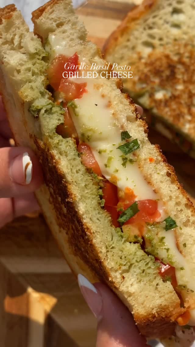 Basil Garlic Pesto Grilled Cheese