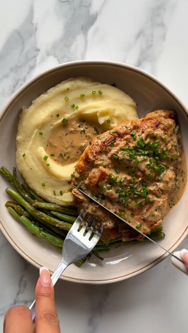 Creamy Garlic Parmesan Chicken with Mustard Mash and Lemon Garlic Greens