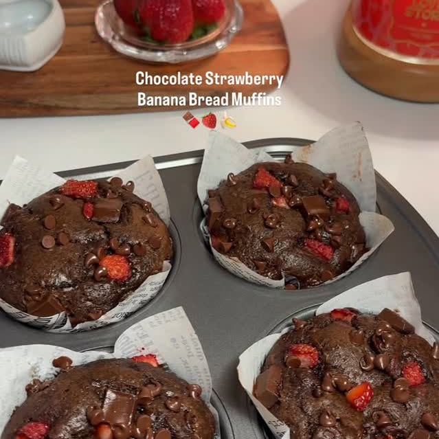 Chocolate Strawberry Banana Bread Muffins
