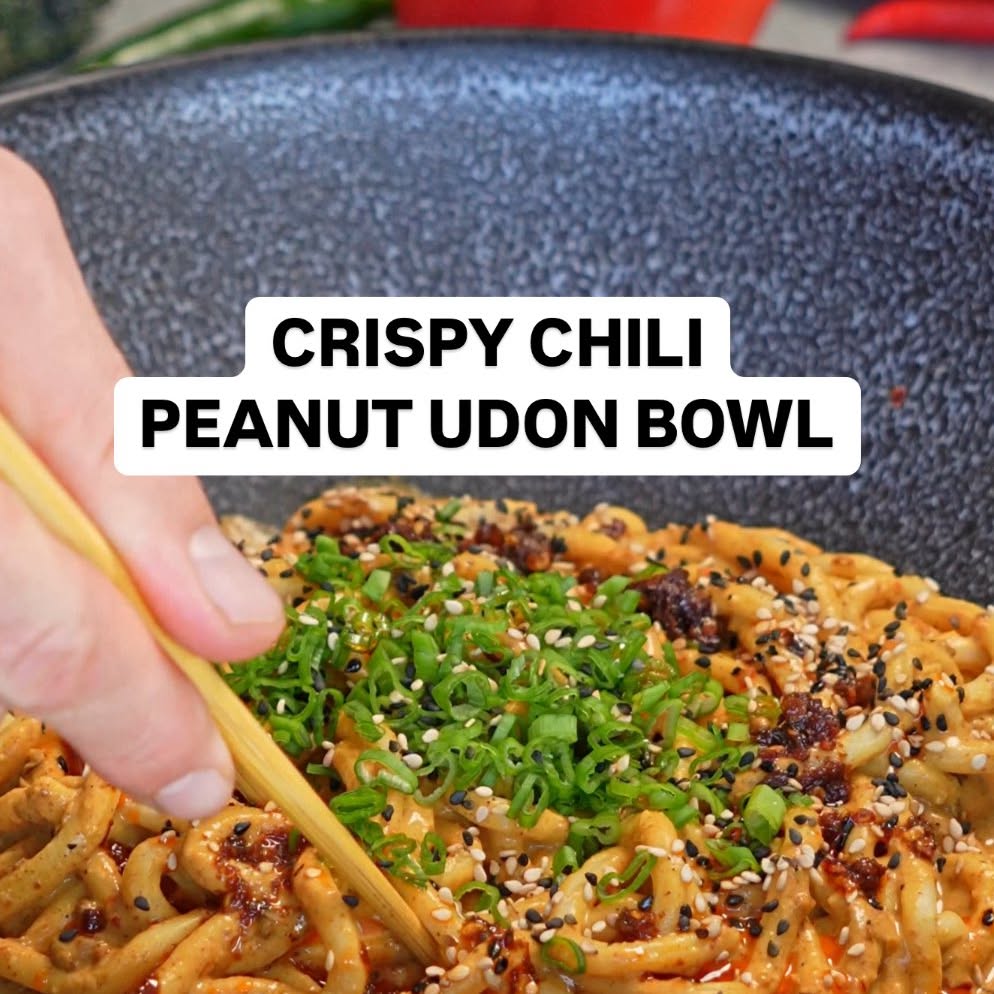 5-Minute High Protein Crispy Chili Peanut Udon Bowl