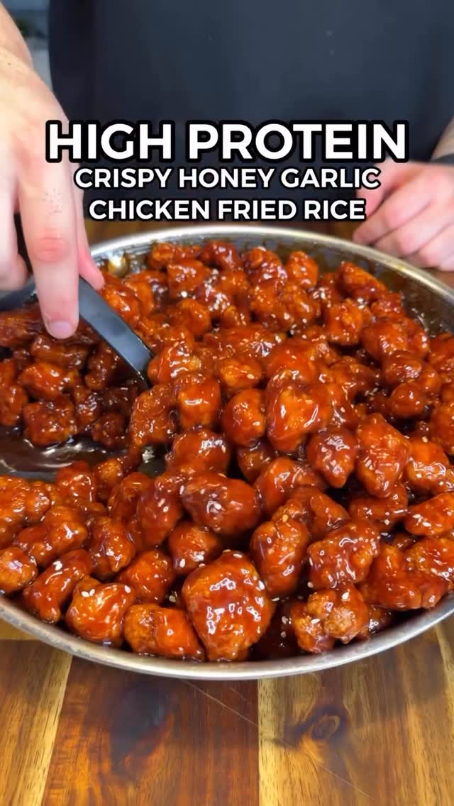 High Protein Crispy Honey Garlic Chicken Fried Rice