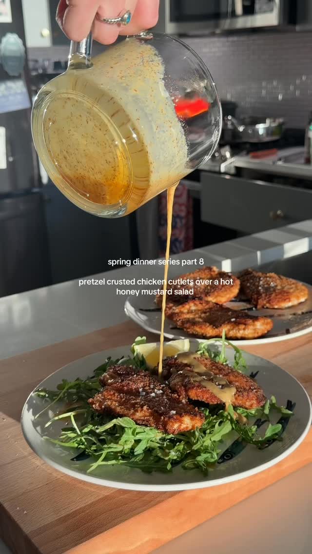 Pretzel Chicken Cutlets with Honey Mustard Dressing