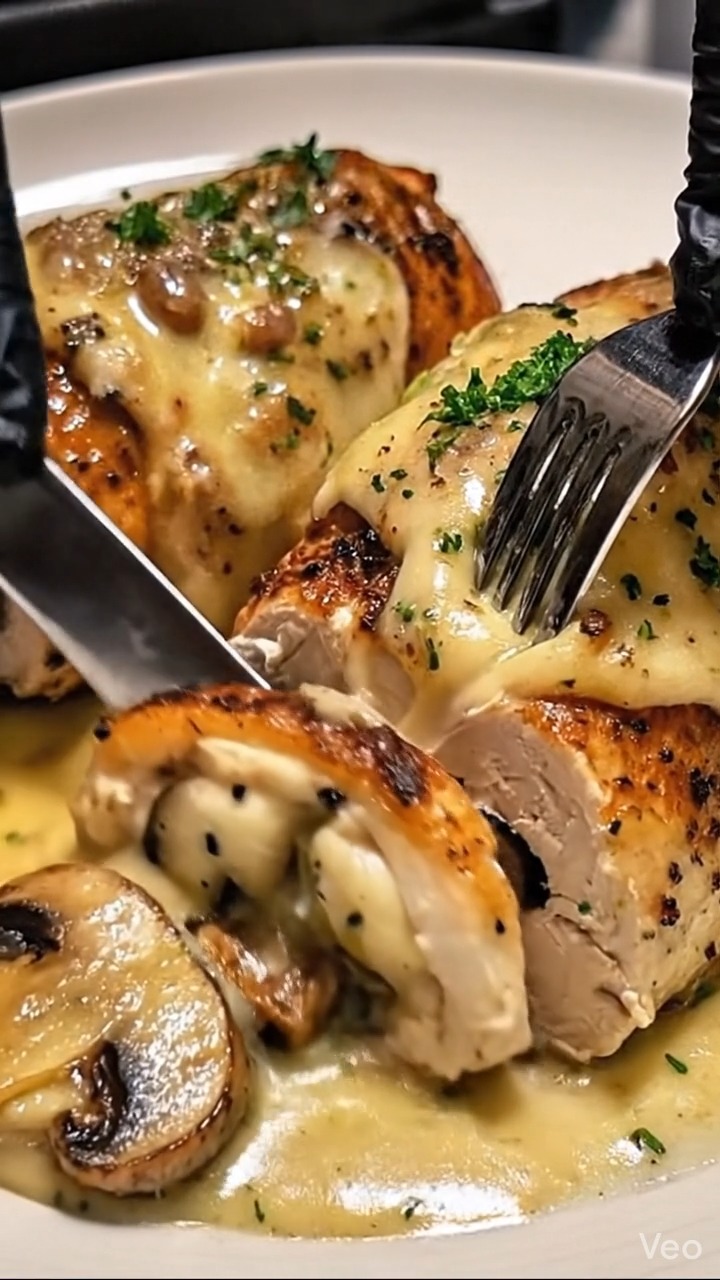 Cheesy Garlic Butter Mushroom Stuffed Chicken