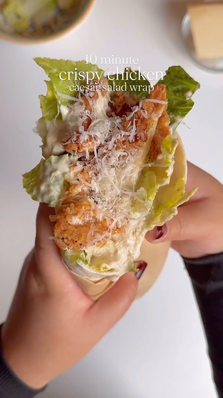 10 Minute Crispy Chicken Caesar Salad Wrap