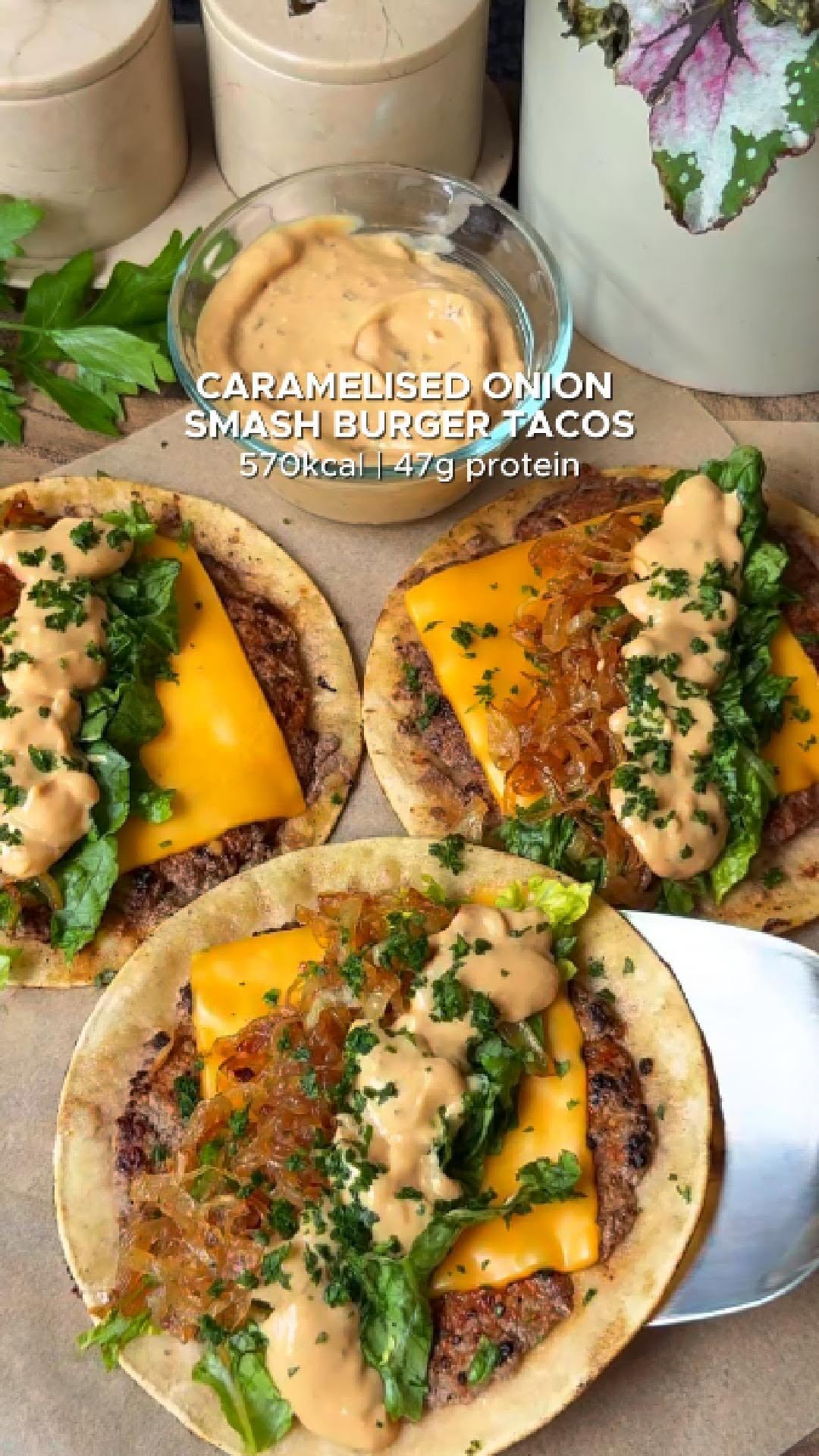 Caramelised Onion Smashed Burger Tacos