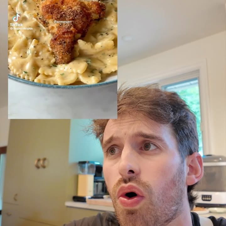 Creamy Garlic Parmesan Pasta with Crispy Chicken Cutlet