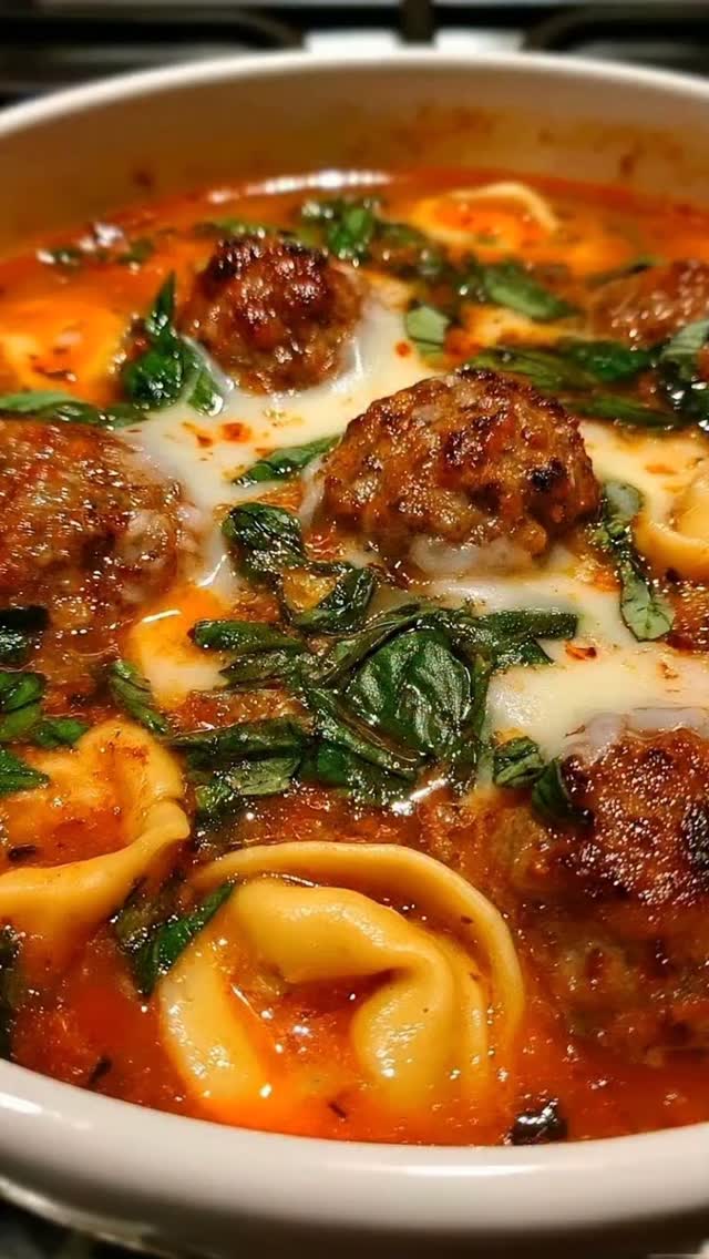 One-Pot Meatball Tortellini Soup